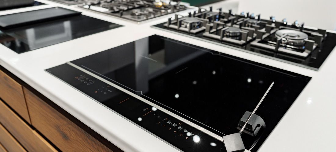 Kitchen hobs on display