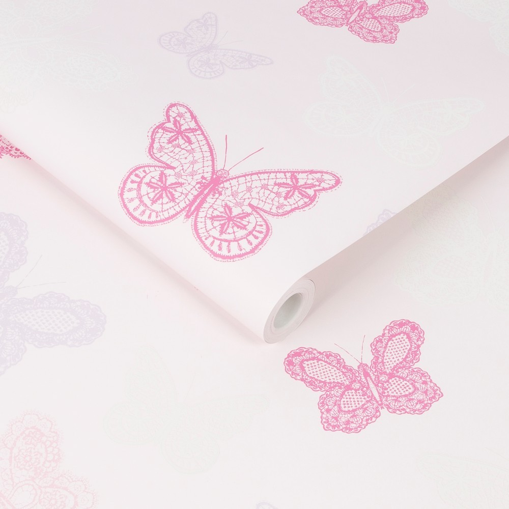 Graham and Brown Superfresco Easy Pink Butterfly Wallpaper 10m