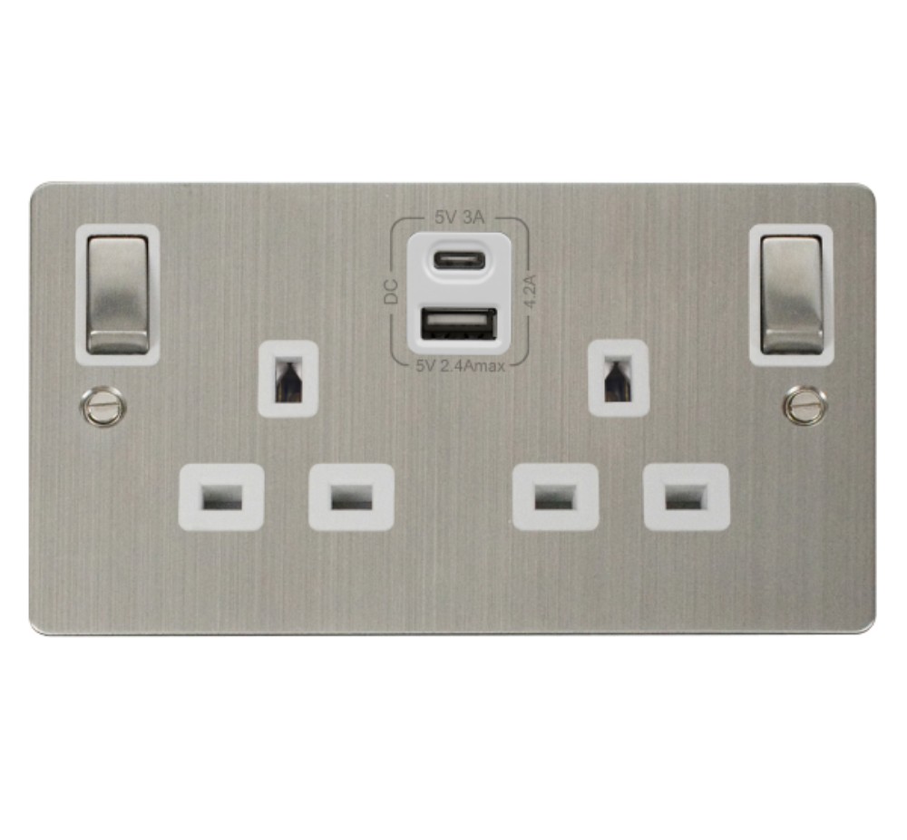 Define 13A Ingot 2 Gang Switched Safety Shutter Socket Outlet with Type